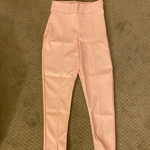pink faux leather trousers